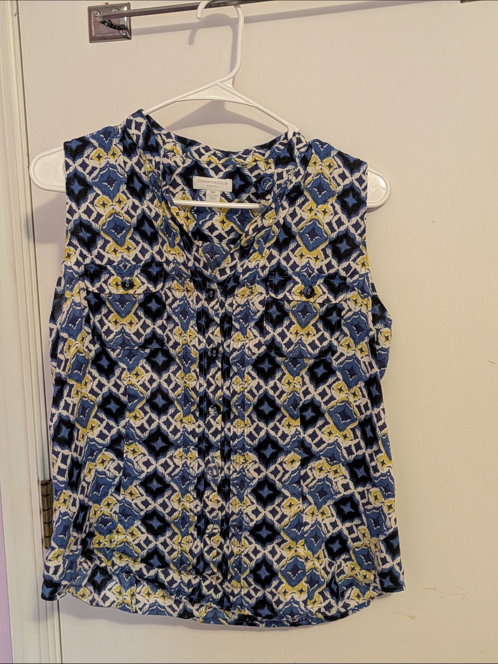 Charter Club Sleeveless Geometric Print Top in Blue & Yellow